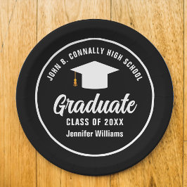 モダン白黒パーソナライズされた卒業党 ペーパープレート