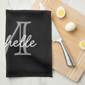 モダン白黒パーソナライズされた名モノグラムの キッチンタオル (四つ折り)