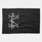 モダン白黒パーソナライズされた名モノグラムの キッチンタオル (横)