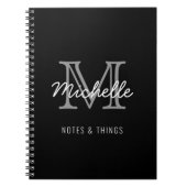 モダン白黒パーソナライズされた名モノグラムの ノートブック (正面)