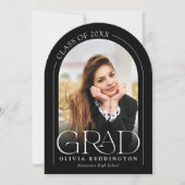 モダン白黒フォトアーチ卒業式パーティー 招待状 (正面)