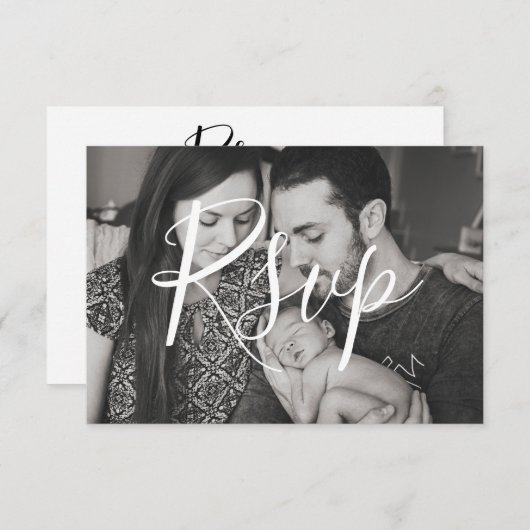 モダン白黒フォトファミリー結婚ズ 出欠カード (正面/裏面)