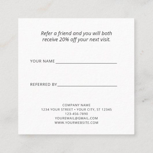 モダン白黒フレンド参照ロゴの追加 スクエア名刺 (裏面)