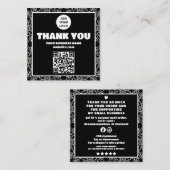 モダン白黒フローラのQRコードの順序感謝してい自 スクエア名刺 (正面/裏面)