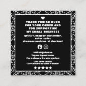 モダン白黒フローラのQRコードの順序感謝してい自 スクエア名刺 (裏面)