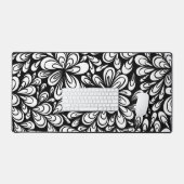 モダン白黒フローラパターン（の模様が）ある デスクマット (キーボード&マウス)
