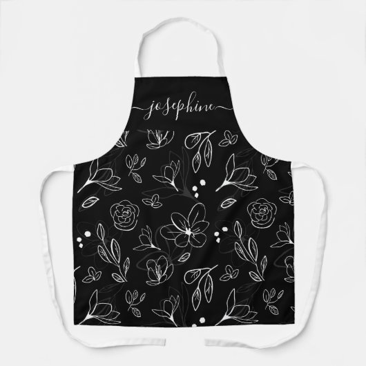 モダン白黒フローララインアーパーソナライズされた エプロン (正面)