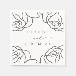 モダン白黒フローラ書結婚の スタンダードカクテルナプキン