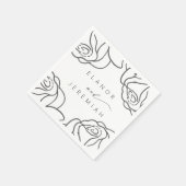 モダン白黒フローラ書結婚の スタンダードカクテルナプキン (角)