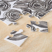 モダン白黒フローラ水彩模様 ジグソーパズル (側面)