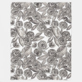 モダン白黒フローラ水彩模様 フリースブランケット (正面)