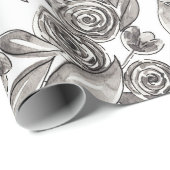 モダン白黒フローラ水彩模様 ラッピングペーパー (ロールコーナー)