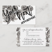 モダン白黒フローラ水彩模様 予約カード (正面/裏面)