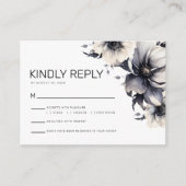 モダン白黒フローラ結婚の返信RSVP エンクロージャーカード (正面)