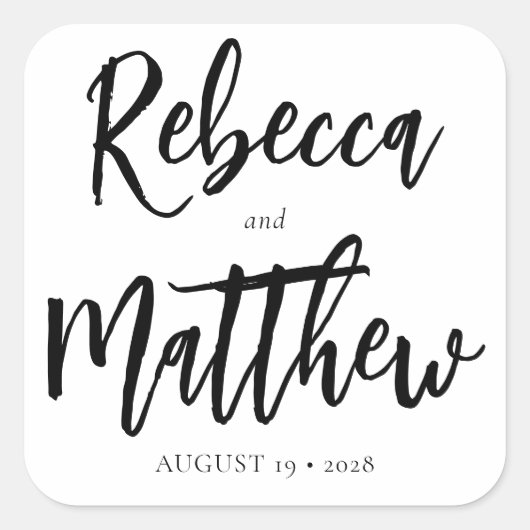 モダン白黒ブラシスクリプトの大きな名結婚前 スクエアシール (正面)