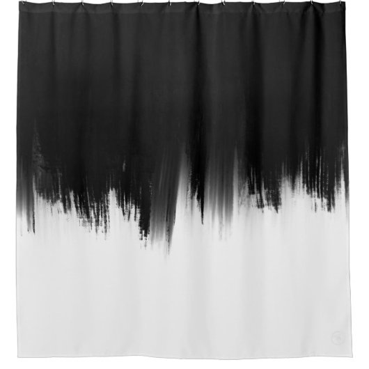 モダン白黒ブラシストロークデザイン シャワーカーテン (正面)