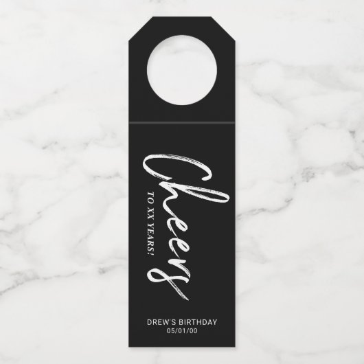 モダン白黒ブラシレタリング応援パーティー ボトルネックタグ (正面)