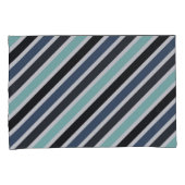 モダン白黒ブルー幾何ストライプパターン 枕カバー (正面右)