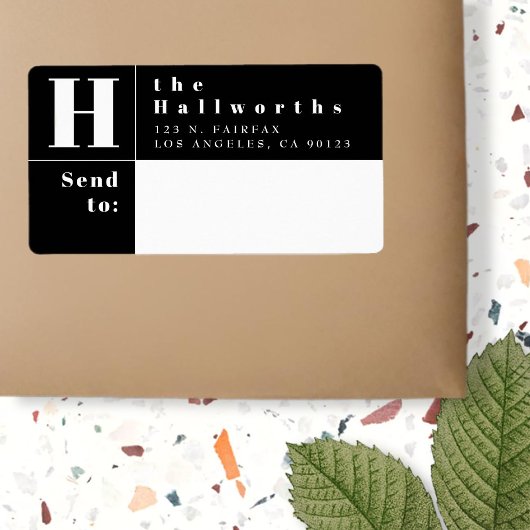 モダン白黒ブロックはっきりした差出人住所 ラベル