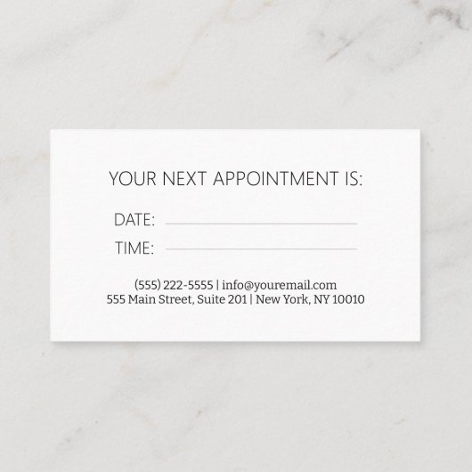 モダン白黒ヘアスタイリストアポイントメントカード 名刺 (裏面)