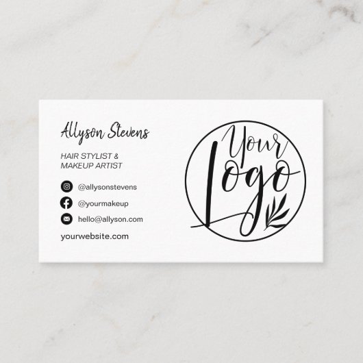 モダン白黒ヘアメイクフォトロゴqrコード 名刺 (正面)