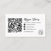 モダン白黒ヘアメイクフォトロゴqrコード 名刺 (正面)
