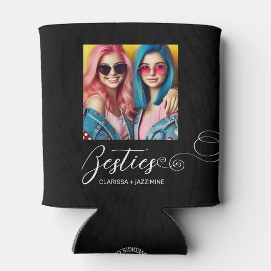 モダン白黒ベスティー写パーソナライズされた真 缶クーラー (裏面)