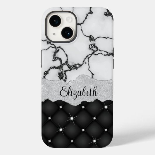 モダン白黒マーブルフェイクグリッターモノグラム Case-Mate iPhoneケース (裏面)