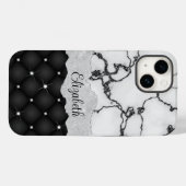 モダン白黒マーブルフェイクグリッターモノグラム Case-Mate iPhoneケース (裏面 (横))