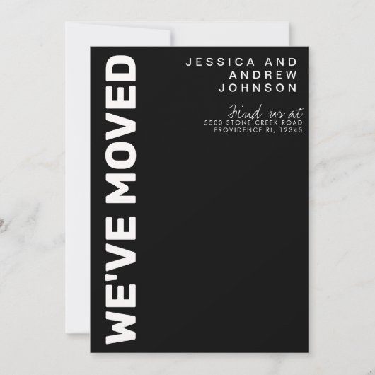 モダン白黒ミニマルな動きのお知らせ 案内状 (正面)