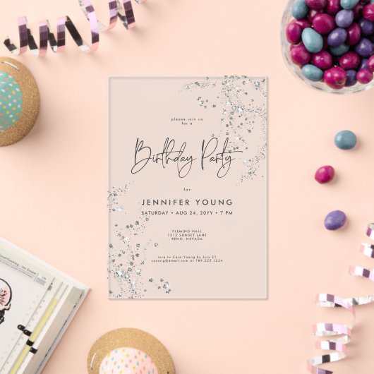 モダン白黒ミニマルグラムダイヤモンド誕生日 アクリル招待状 (インサイチュ (お祝い))