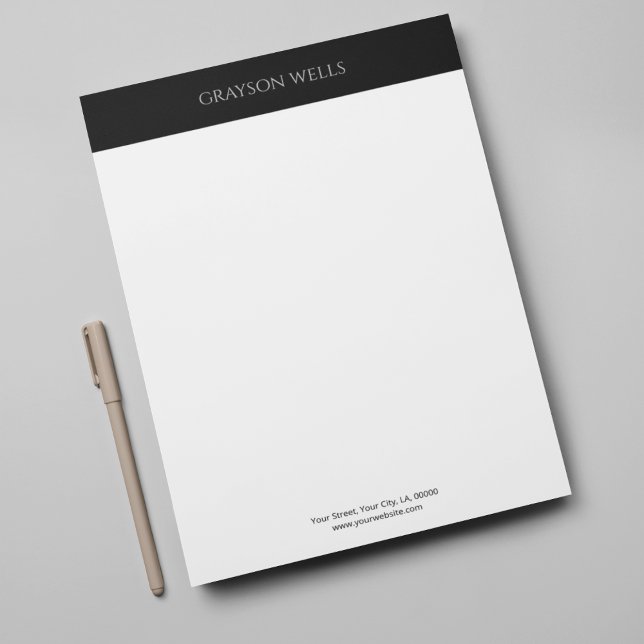 モダン白黒ミニマルプロフェッショナル レターヘッド (Modern Black and Grey Minimalist Professional Letterhead)