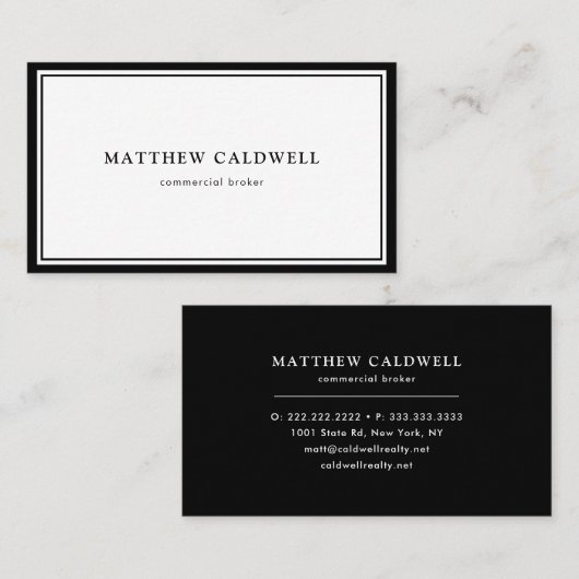 モダン白黒ミニマル実在不動産ブローカー 名刺 (正面/裏面)
