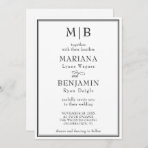 モダン白黒ミニマル結婚式招待状