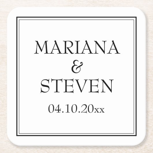 モダン白黒ミニマル スクエアペーパーコースター (正面)