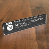 モダン白黒ミニマル デスクネームプレート (側面)