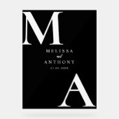 モダン白黒ミニマ結婚リスト アクリルサイン (正面)