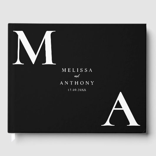 モダン白黒ミニマ結婚リスト ゲストブック (正面)