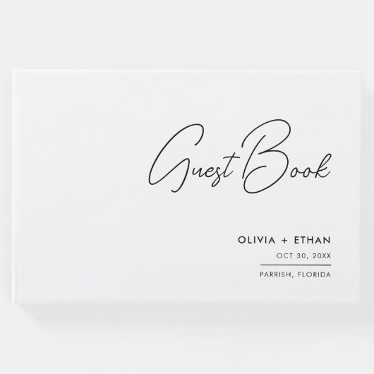 モダン白黒ミニマ結婚リスト ゲストブック (正面)