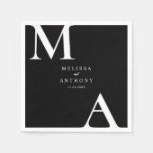 モダン白黒ミニマ結婚リスト スタンダードカクテルナプキン (正面)