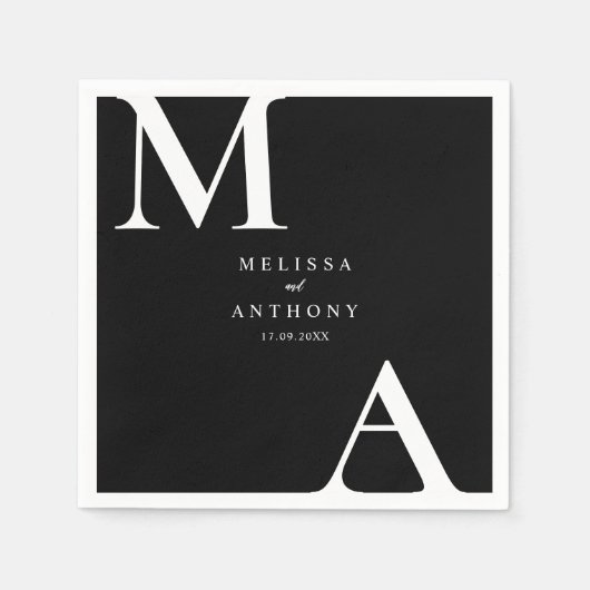 モダン白黒ミニマ結婚リスト スタンダードカクテルナプキン (正面)
