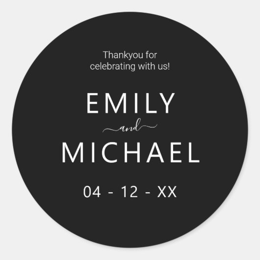 モダン白黒ミニマ結婚リスト ラウンドシール (正面)