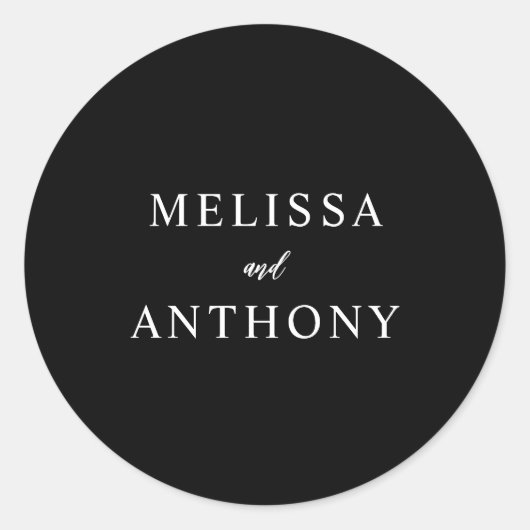 モダン白黒ミニマ結婚リスト ラウンドシール (正面)