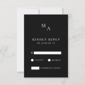 モダン白黒ミニマ結婚リスト 出欠カード (正面)