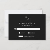 モダン白黒ミニマ結婚リスト 出欠カード (正面)