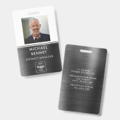 モダン白黒メタル従業員の写真ID バッジ (Front & Back)