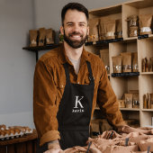 モダン白黒モノグラム名パーソナライズされた エプロン