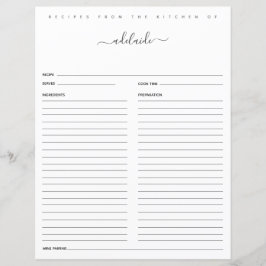 モダン白黒モノグラム名レシピ別レシピ