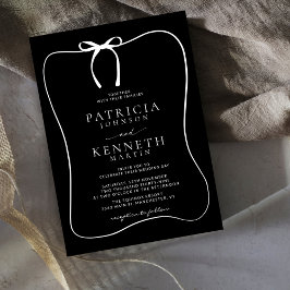 モダン白黒ラインアートボウフレーム結婚ズ 招待状