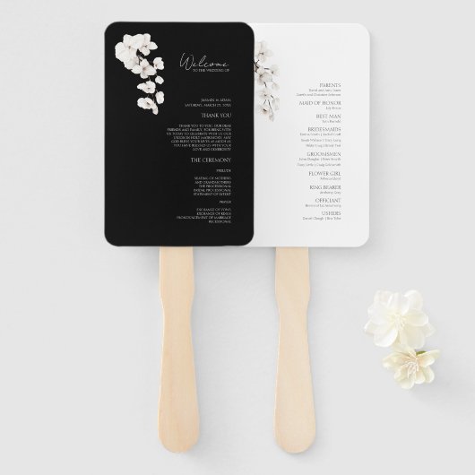 モダン白黒ランフローラ結婚式 プログラム ハンドファン (正面&裏面)